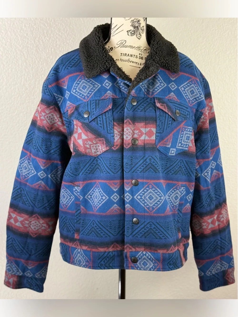 Lucky Brand Men’s Stripe Sherpa Lined Trucker Jacket Aztec Southwest Large